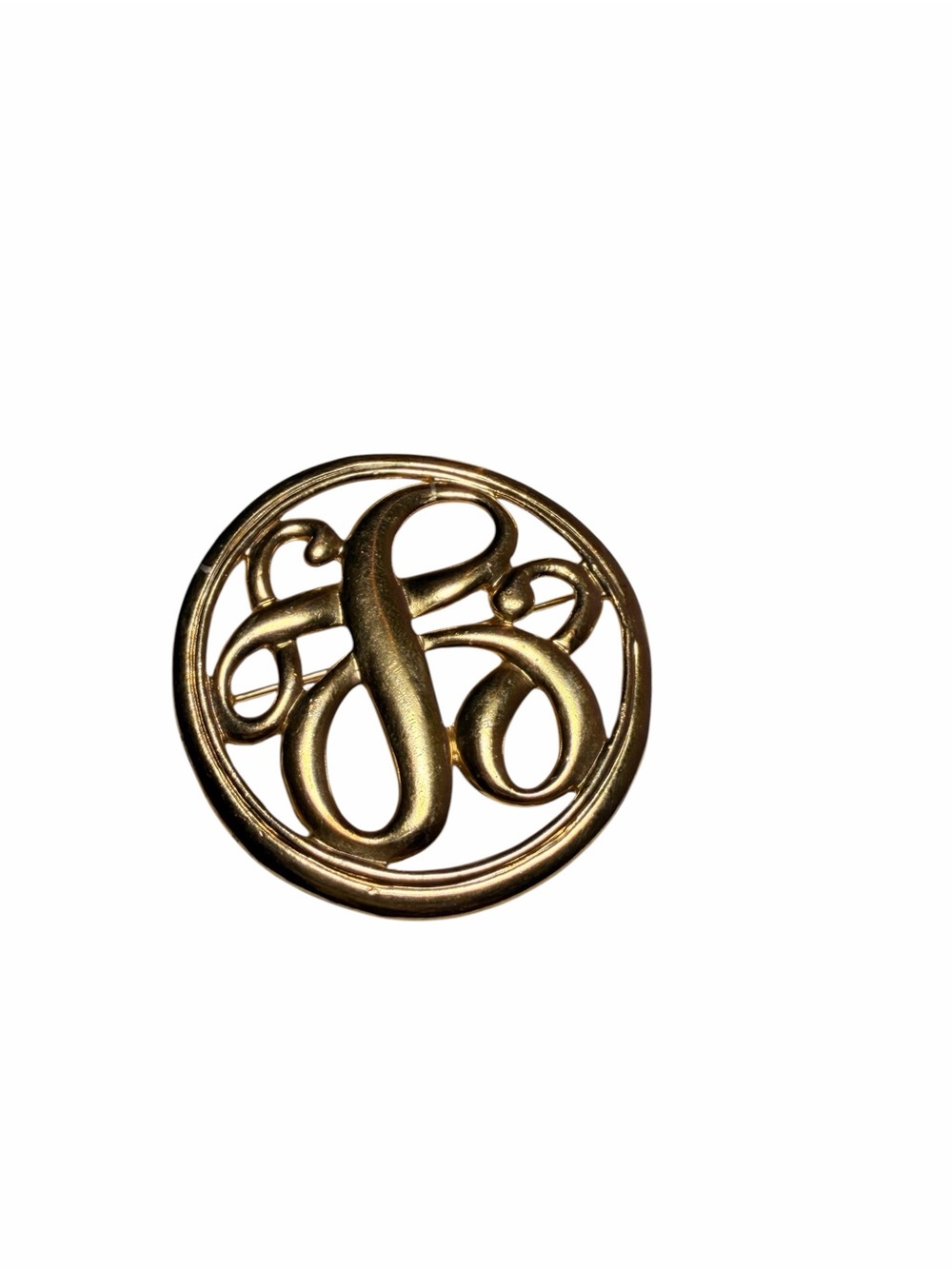 Gold Monogram Round Pin Brooch